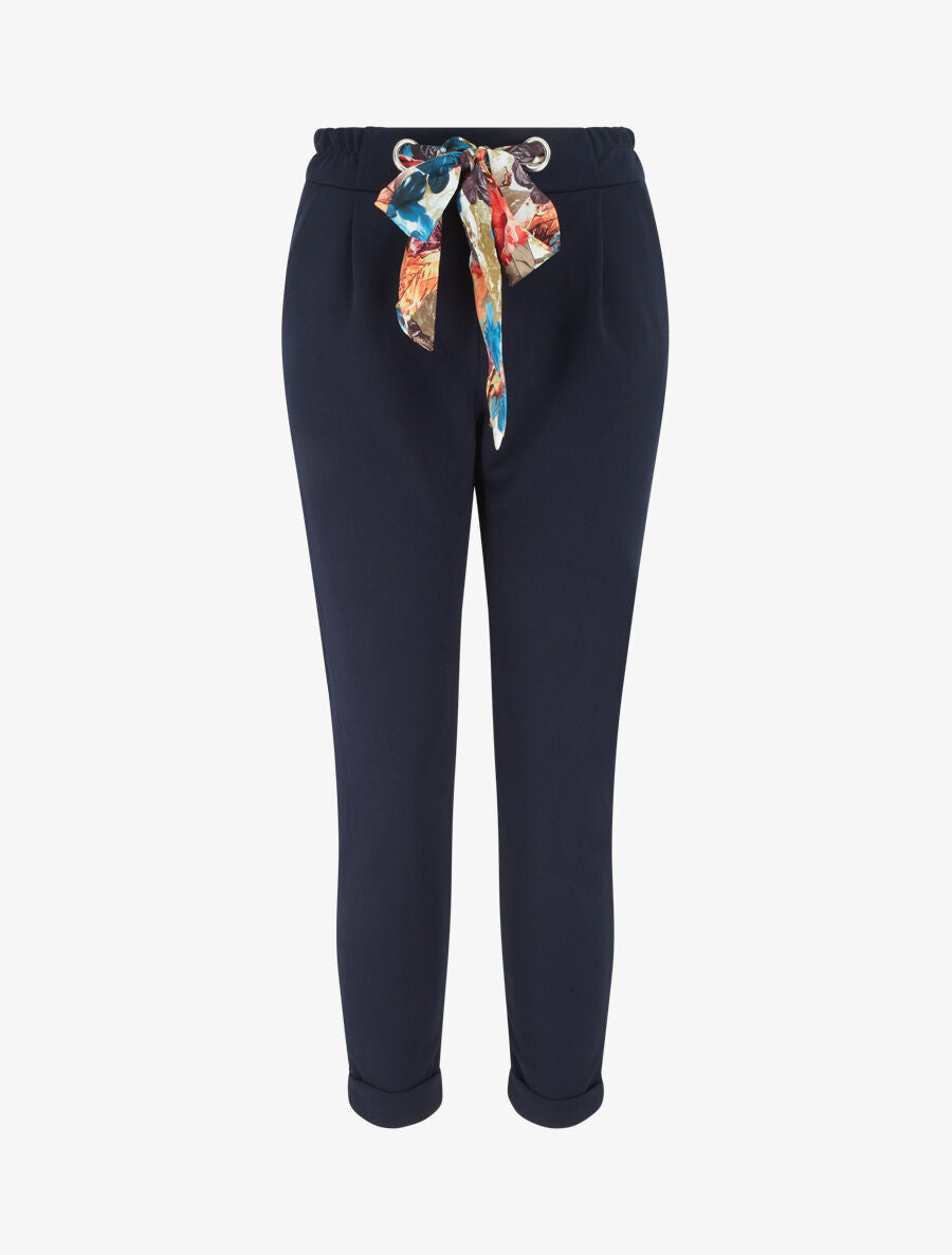 Pantalon slim à noeud fleuri - Marine - 5