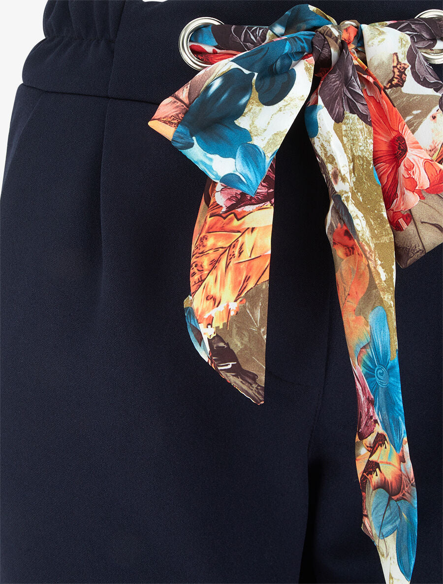 Pantalon slim à noeud fleuri - Marine - 3