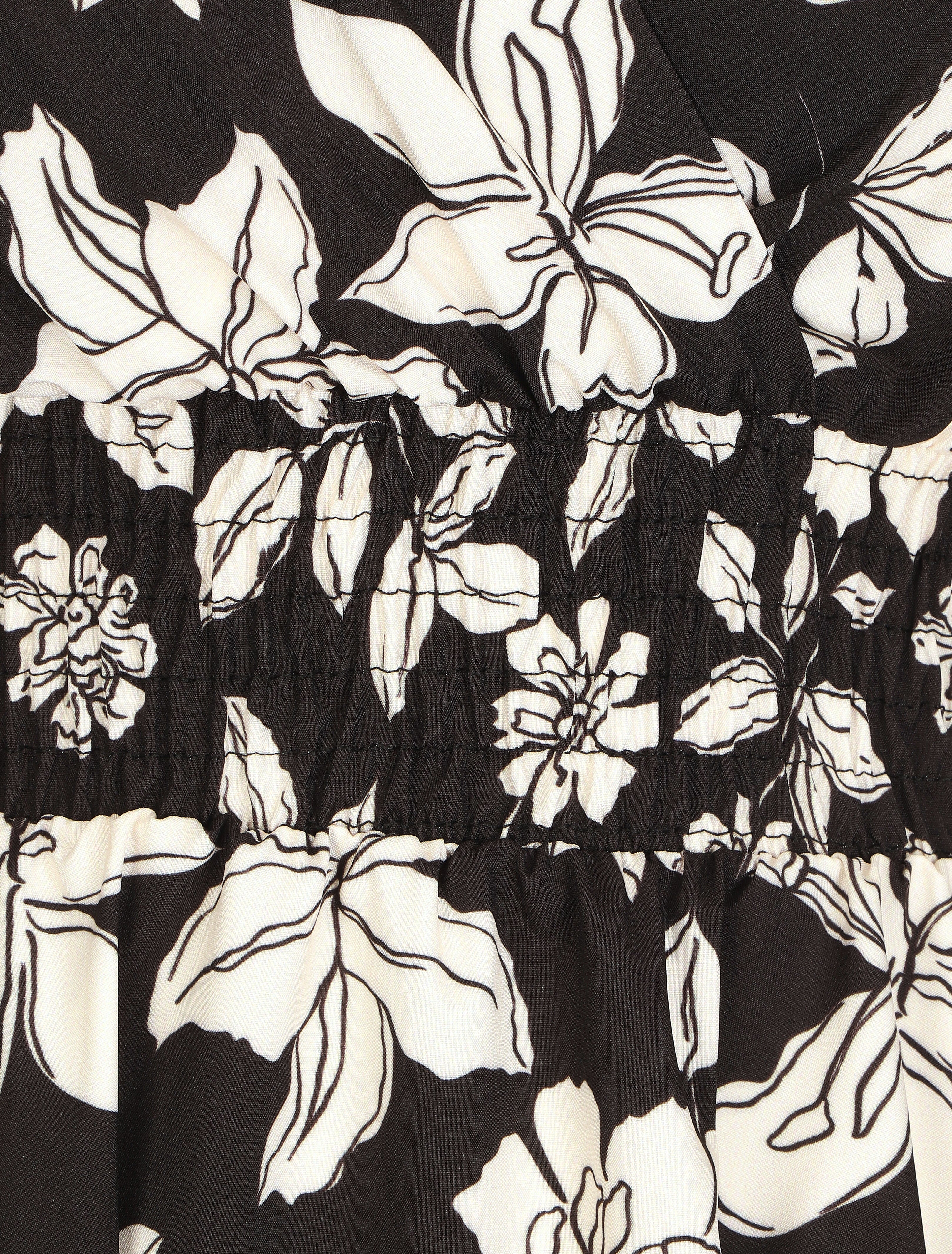 Robe fleuri à taille élastiquée - Noir - 3