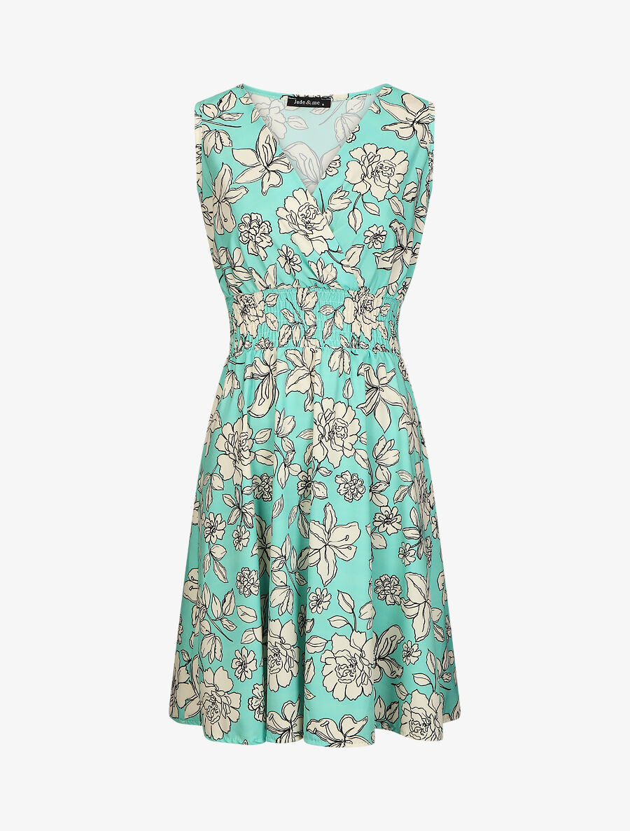 Robe fleuri à taille élastiquée - Vert d&