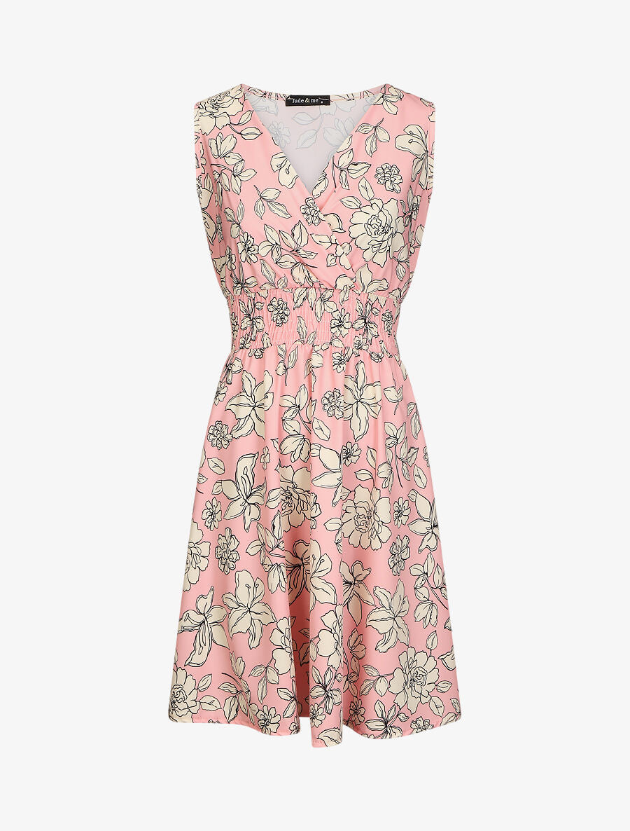 Robe fleuri à taille élastiquée - Rose - 1
