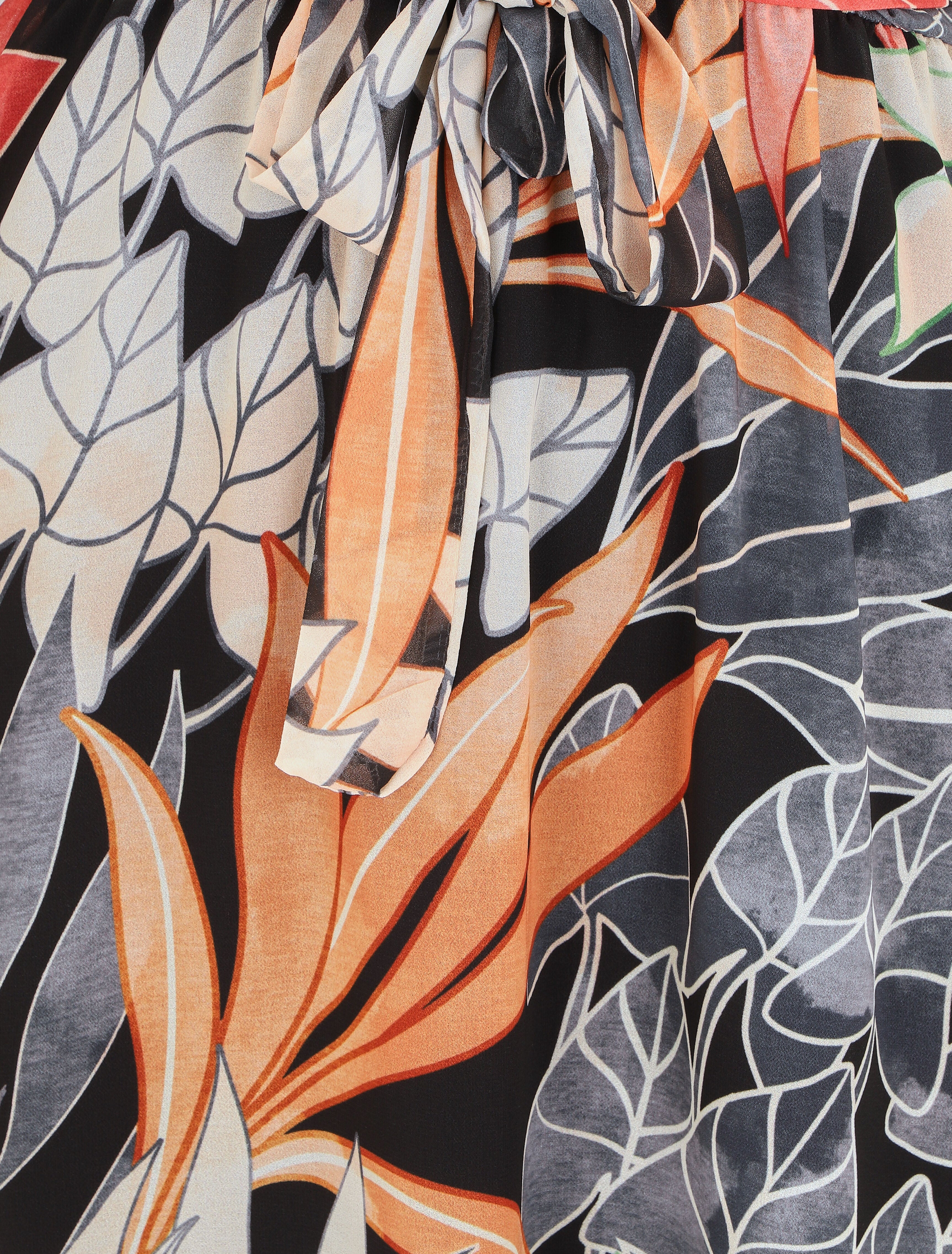 Robe en voile élastiquée à imprimé feuilles - Noir - 3