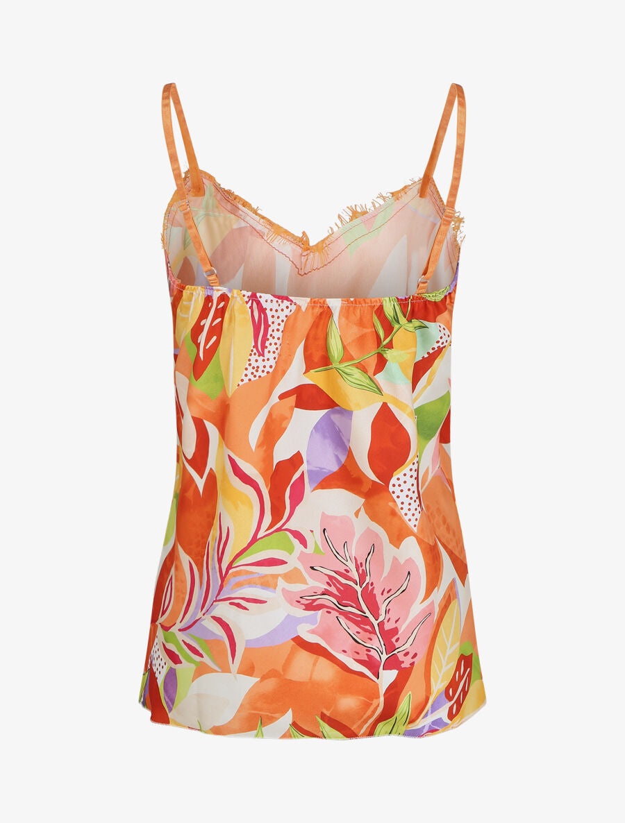 Caraco satiné motif feuilles - Orange - 2
