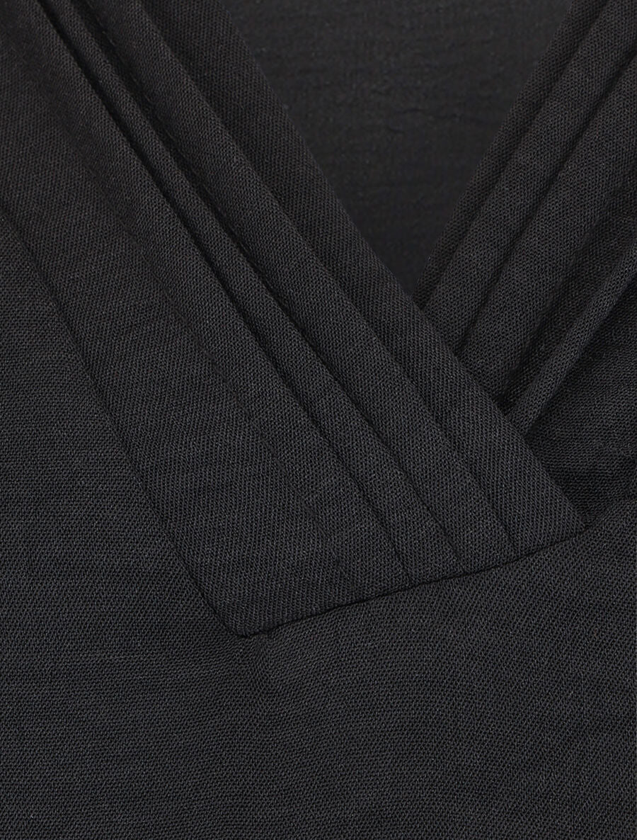 Top droit sans manches col V - Noir - 3