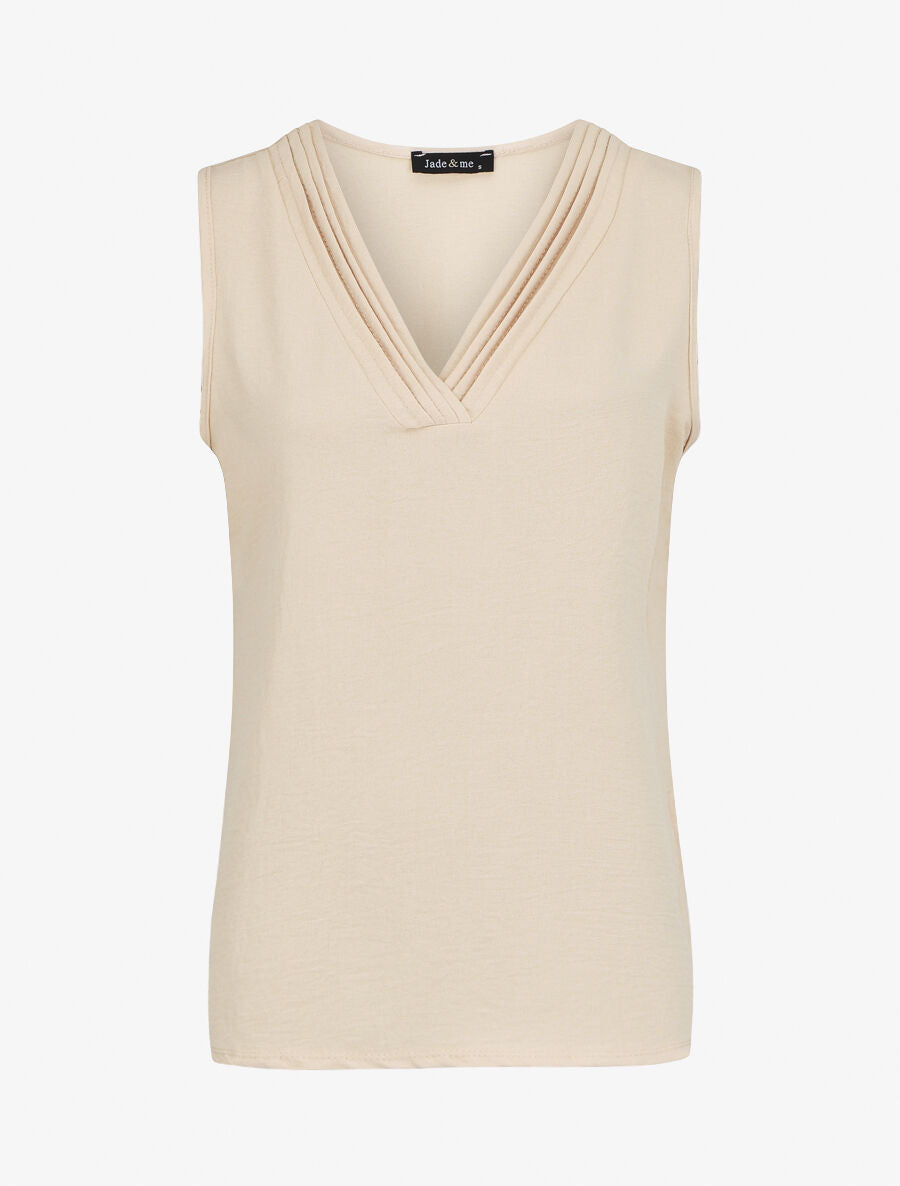 Top droit sans manches col V - Beige - 1