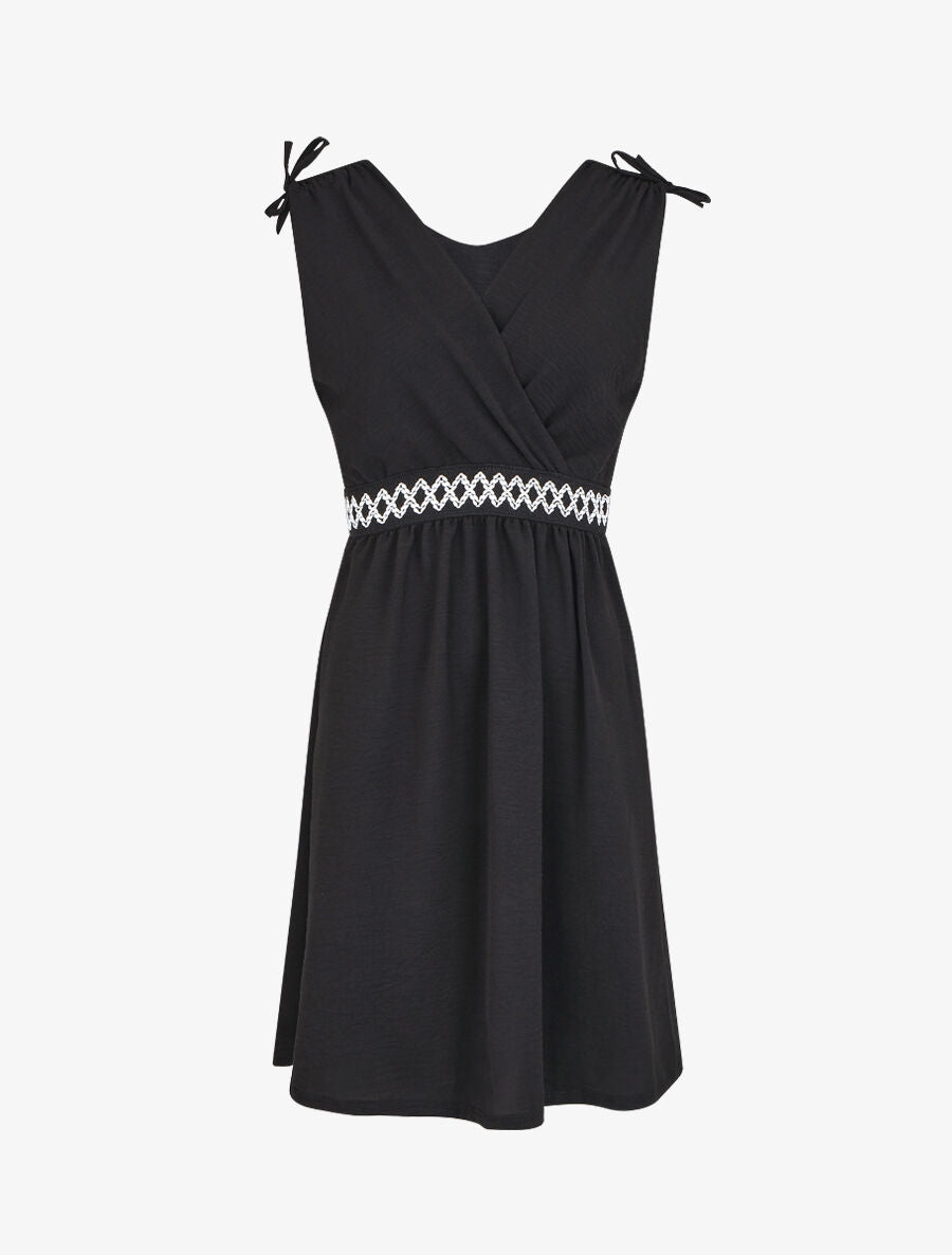 Robe uni à taille élastiquée - Noir - 4