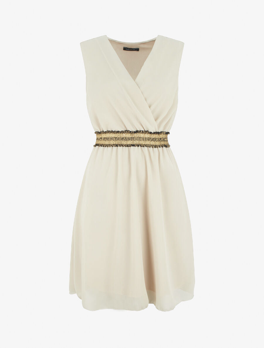 Robe sans manches taille élastiquée irisée - Beige - 5