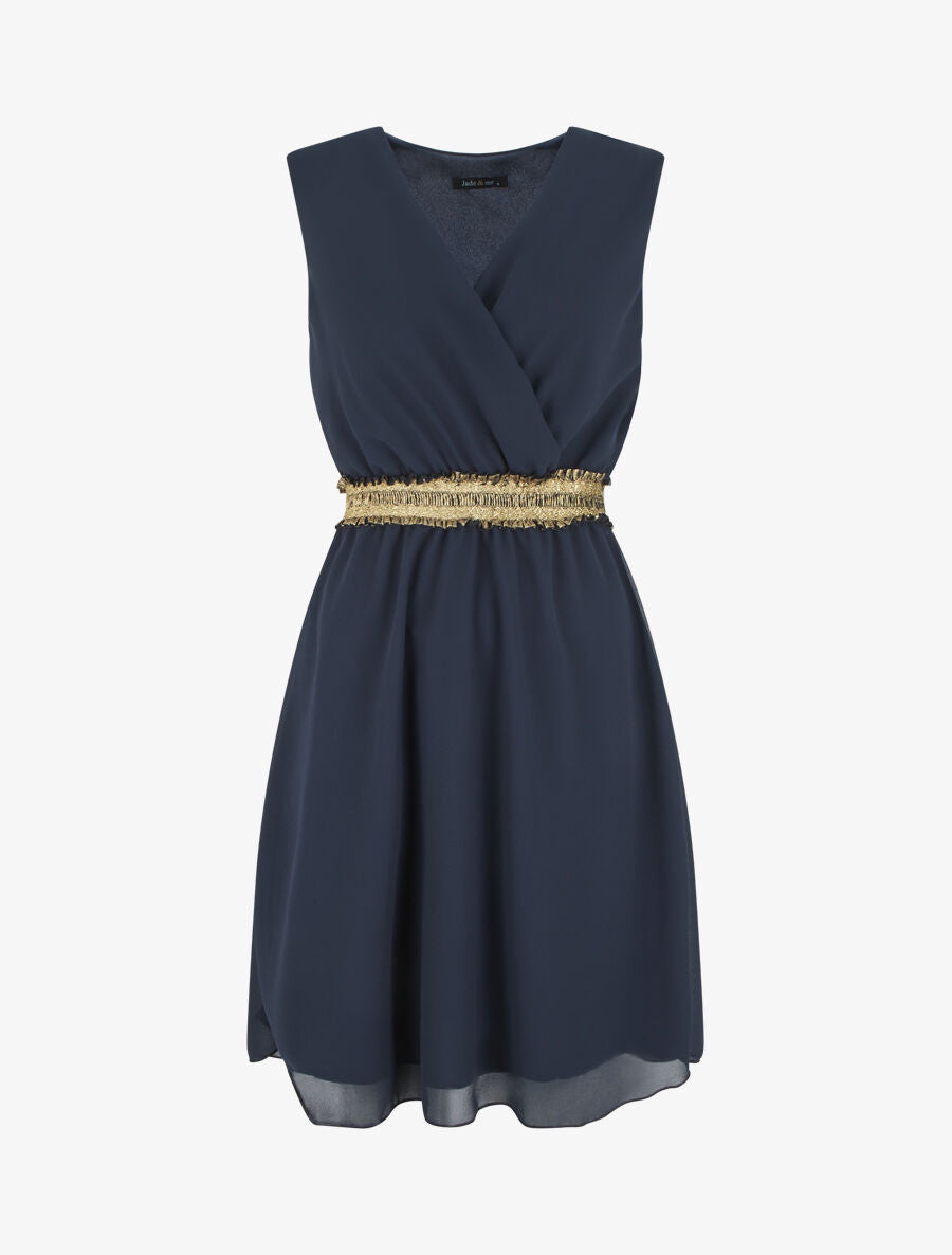 Robe sans manches taille élastiquée irisée - Marine - 5