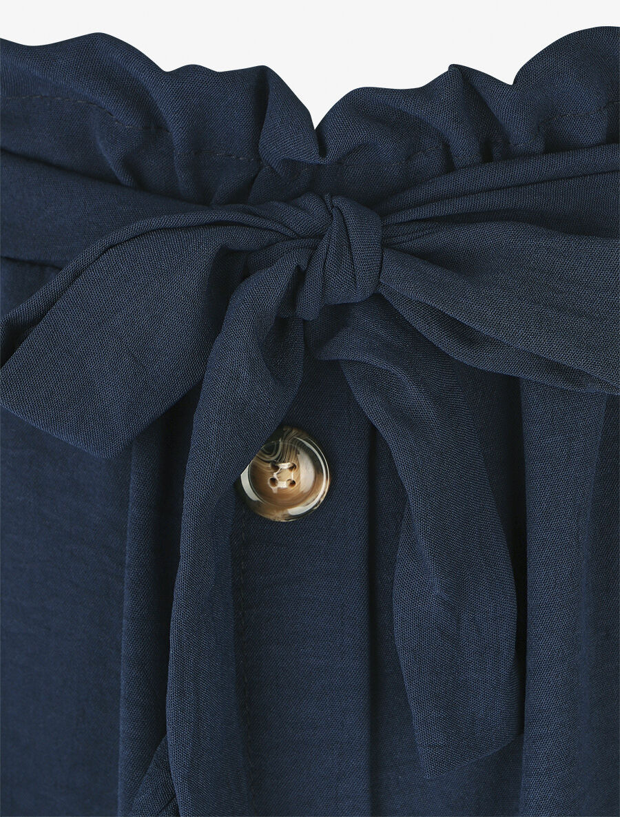 Jupe mi-longue droite taille haute - Marine - 3