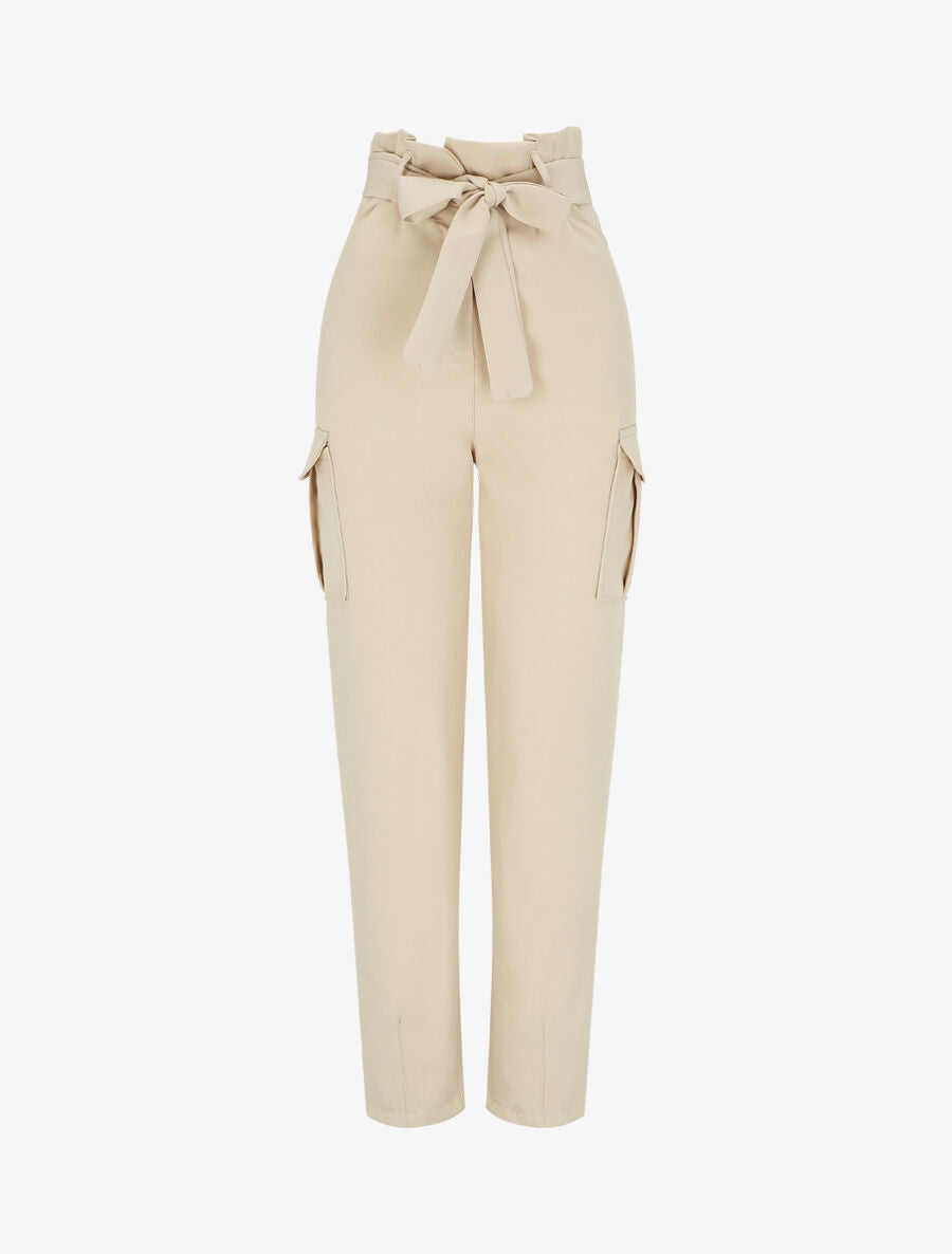 Pantalon cargo taille haute - Beige - 1