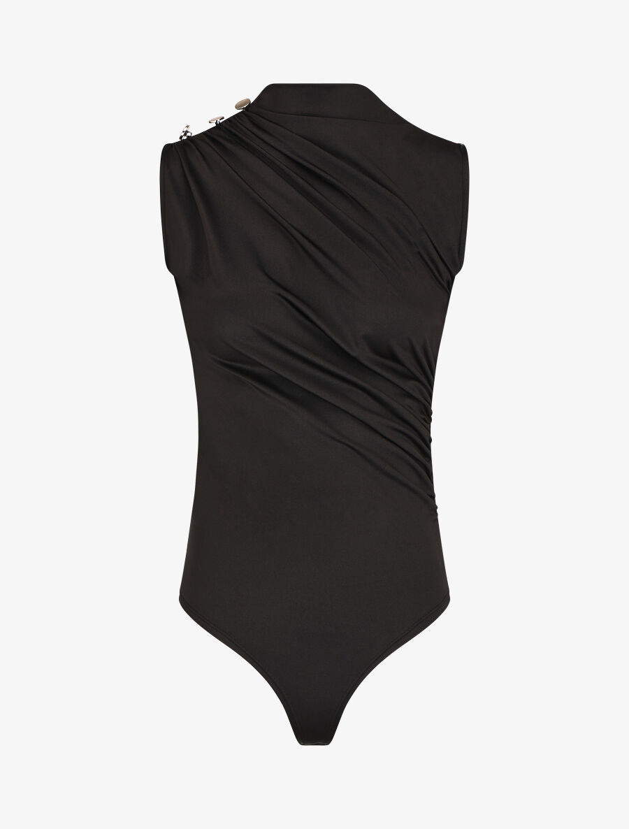 Body sans manches satiné et drapé - Noir - 4