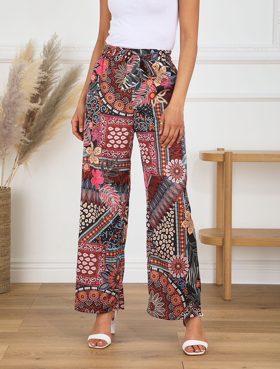 Pantalon fluide à imprimé foulard - Noir - 5