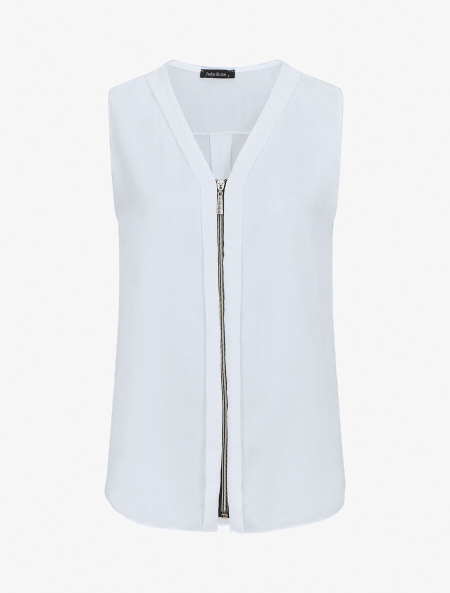 Top en voile uni zippé - Blanc - 5