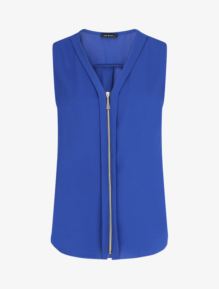 Top en voile uni zippé - Bleu roi - 5