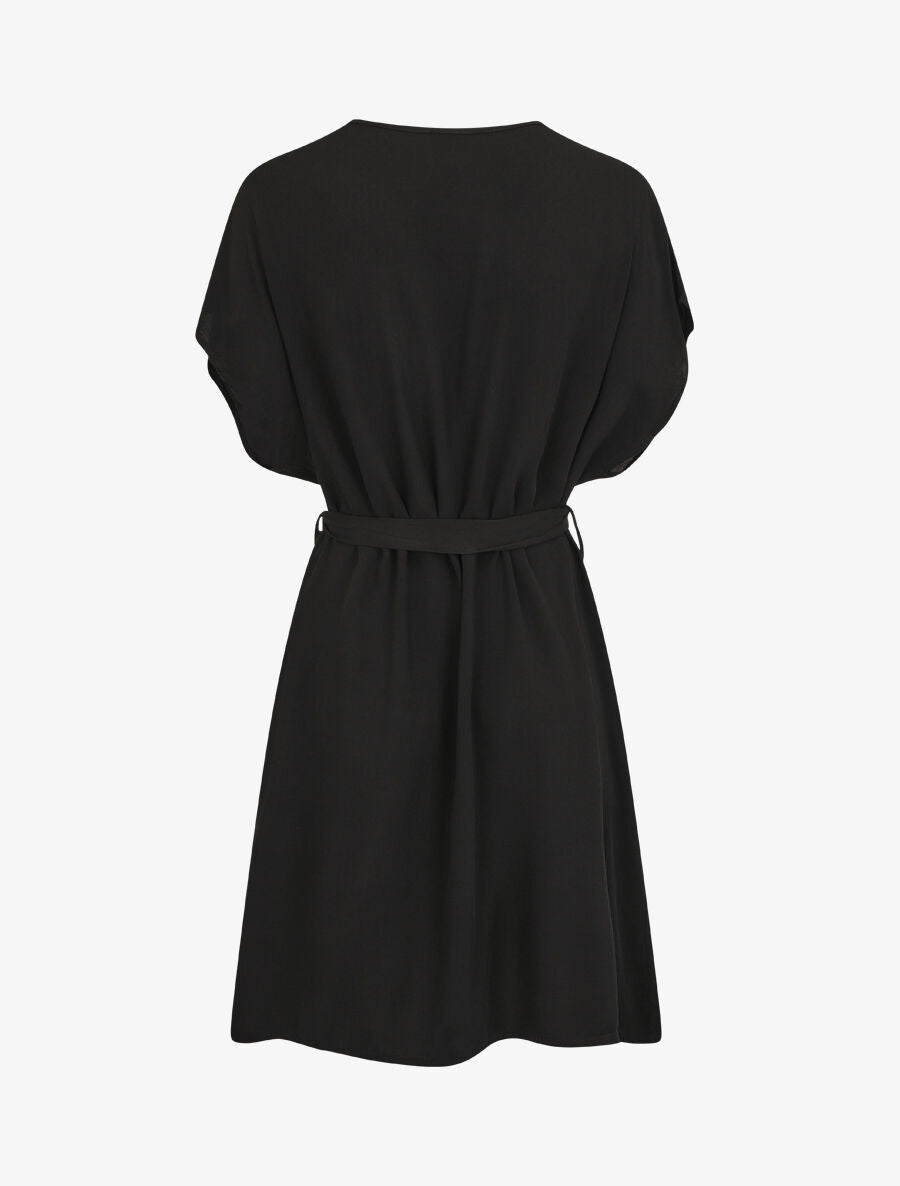 Robe droite unie ceinturée - Noir - 2