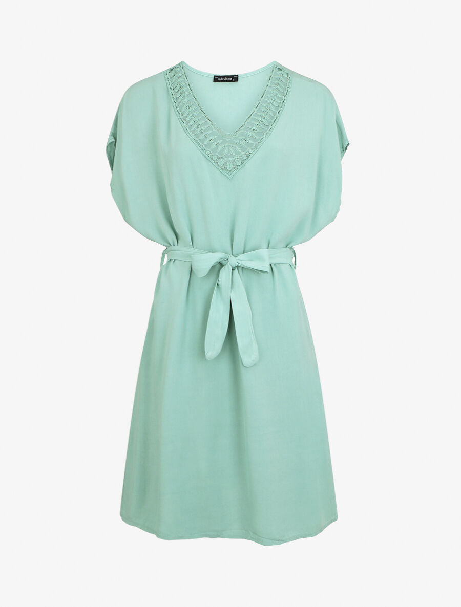 Robe droite unie ceinturée - Vert d&