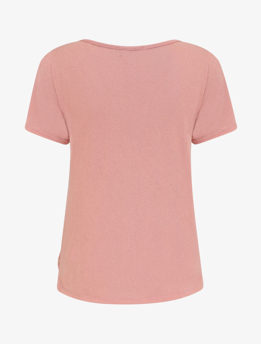 Top uni en maille fine à motif plumes irisées - Rose - 2