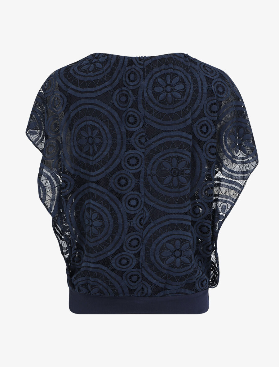 Blouse unie à broderies - Marine - 2