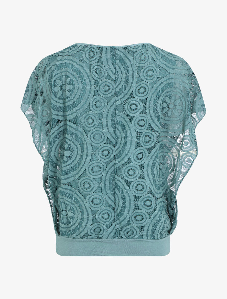Blouse unie à broderies - Bleu canard - 2