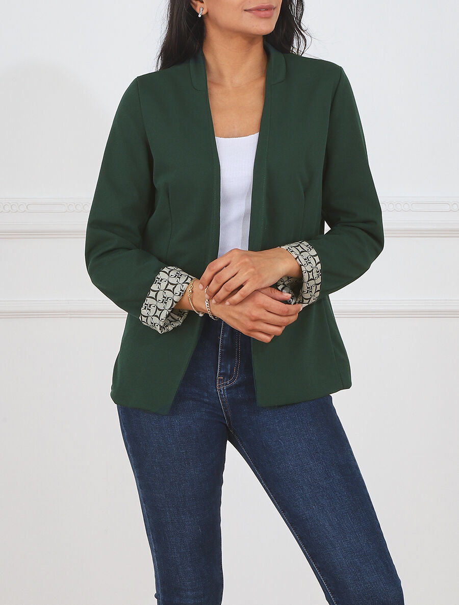 Veste droite à revers graphique - Vert foncé - 4