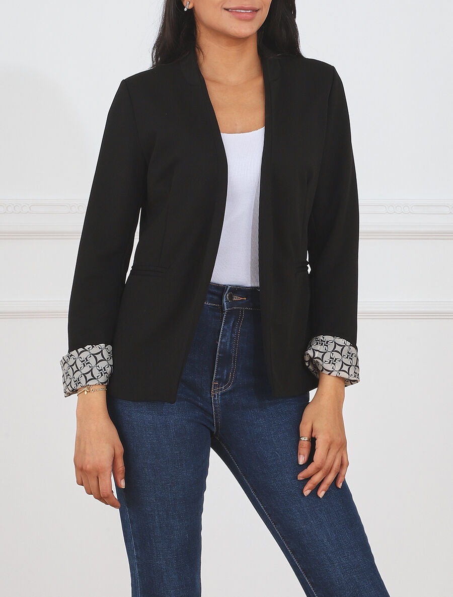 Veste droite à revers graphique - Noir - 4