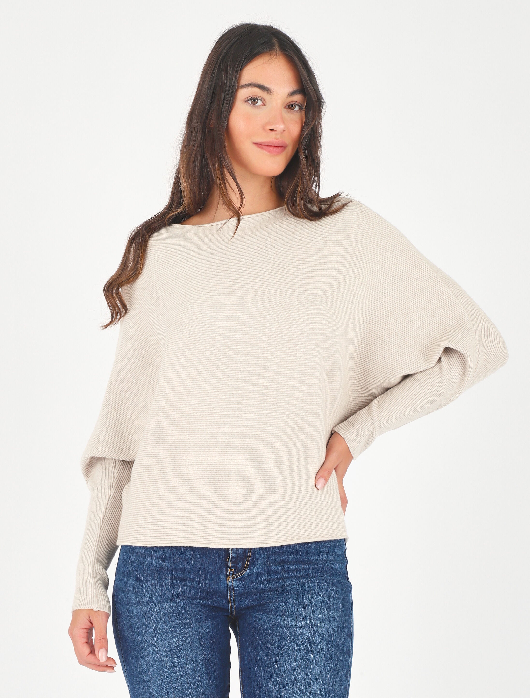 Pull chauve-souris uni - Beige - 4