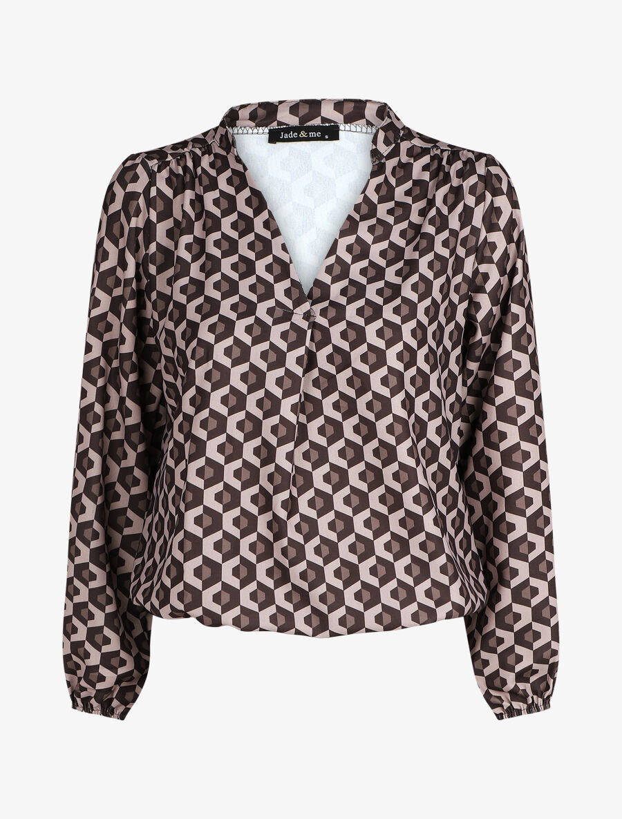 Top manches longues imprimé géométrique - Taupe - 1