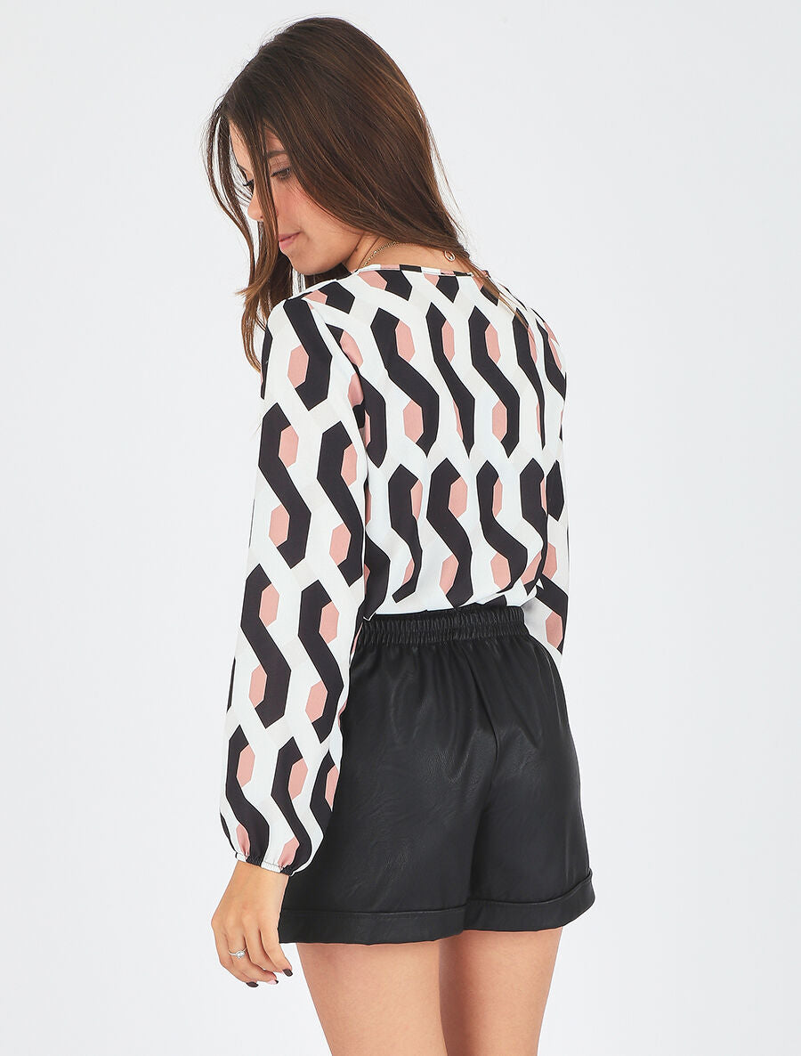 Blouse droite imprimé graphique - Noir - 5