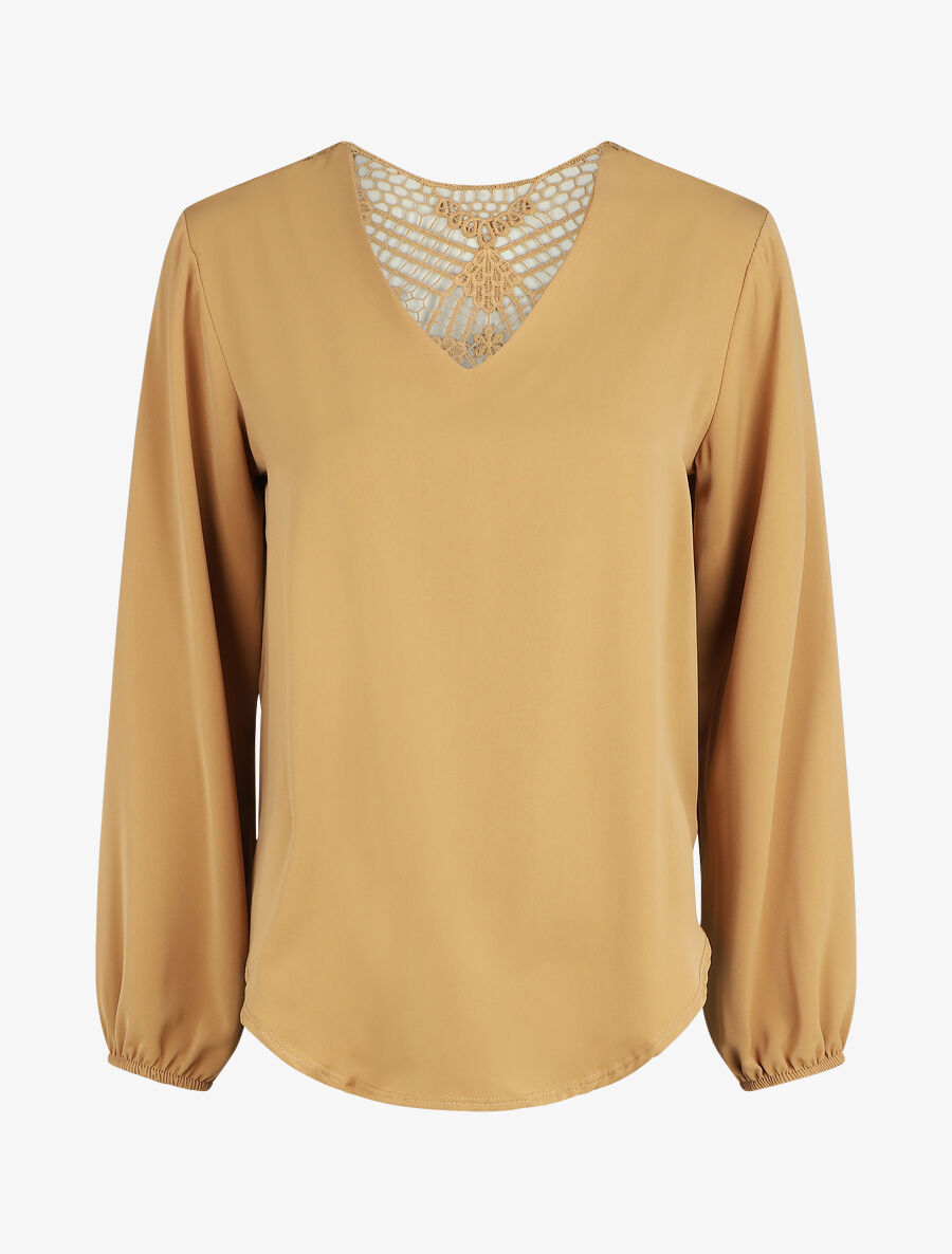 Top fluide dos en crochet - Camel - 1