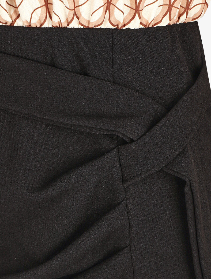 Robe courte ajustée à noeud et imprimé graphique - Beige - 3