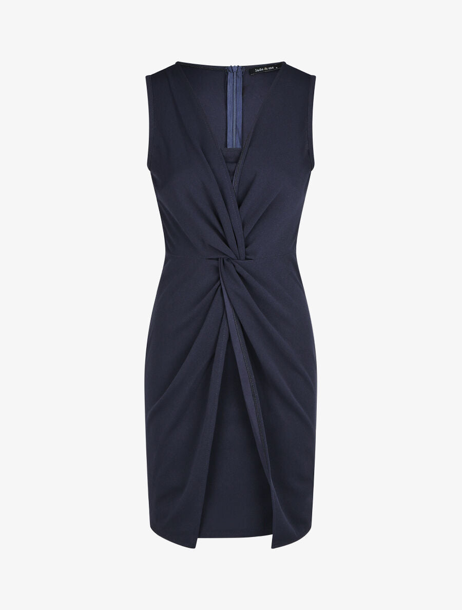 Robe ajustée sans manches à noeud - Marine - 4