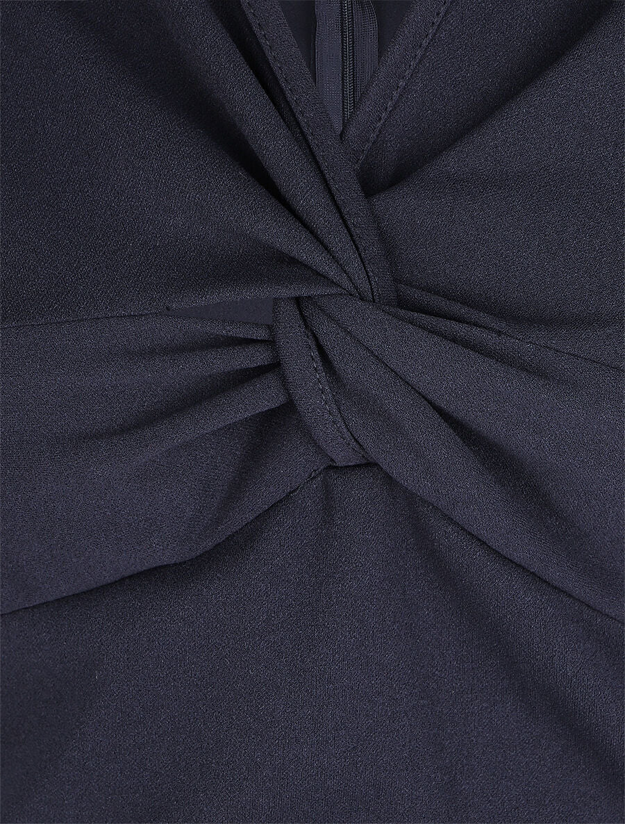 Robe moulante manches longues col à noeud - Marine - 3