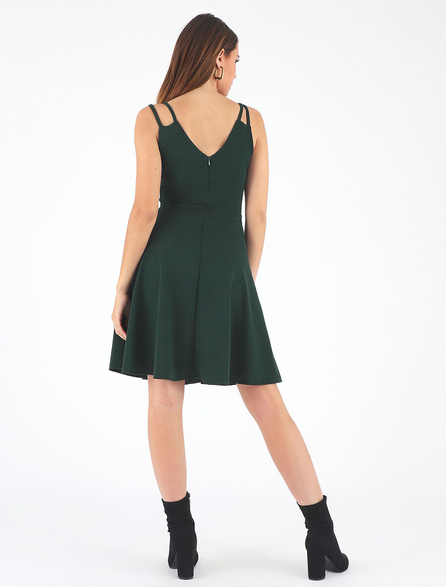 Robe droite à empiècement métal - Vert sapin - 5