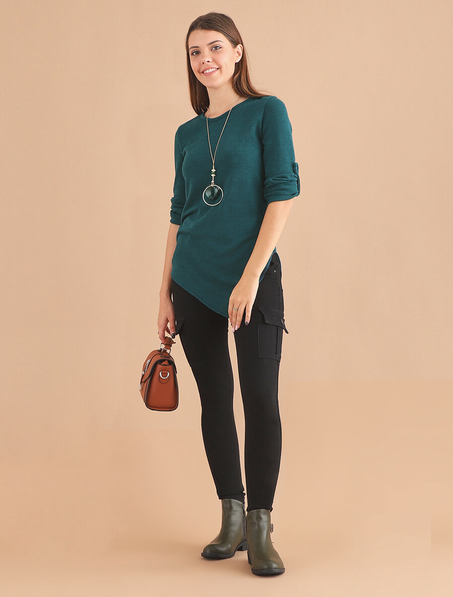 Pull droit asymétrique - Bleu canard - 3
