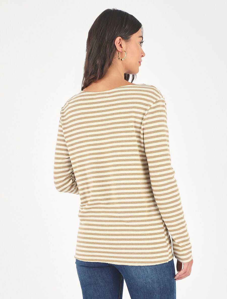 Pull rayé droit irisé - Camel - 5