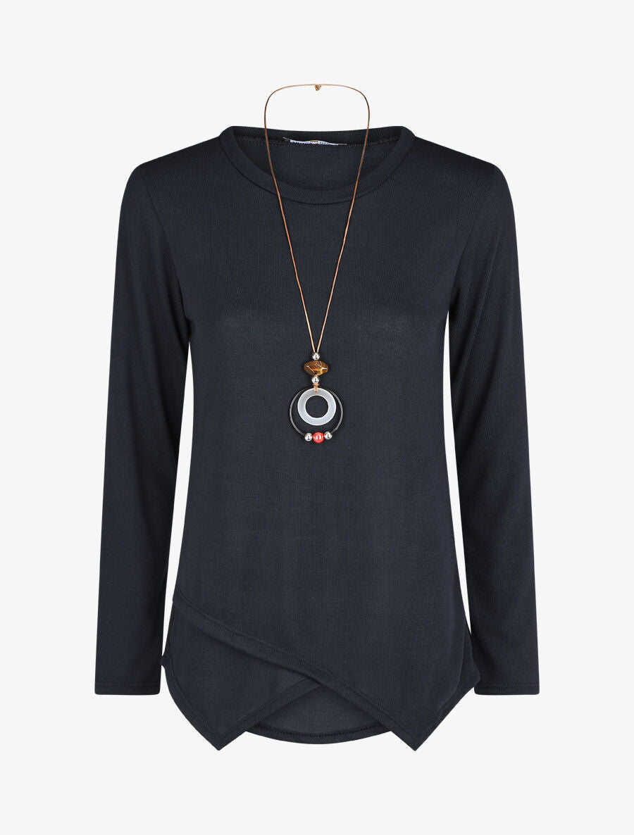 Pull uni asymétrique coupe droite - Marine - 1