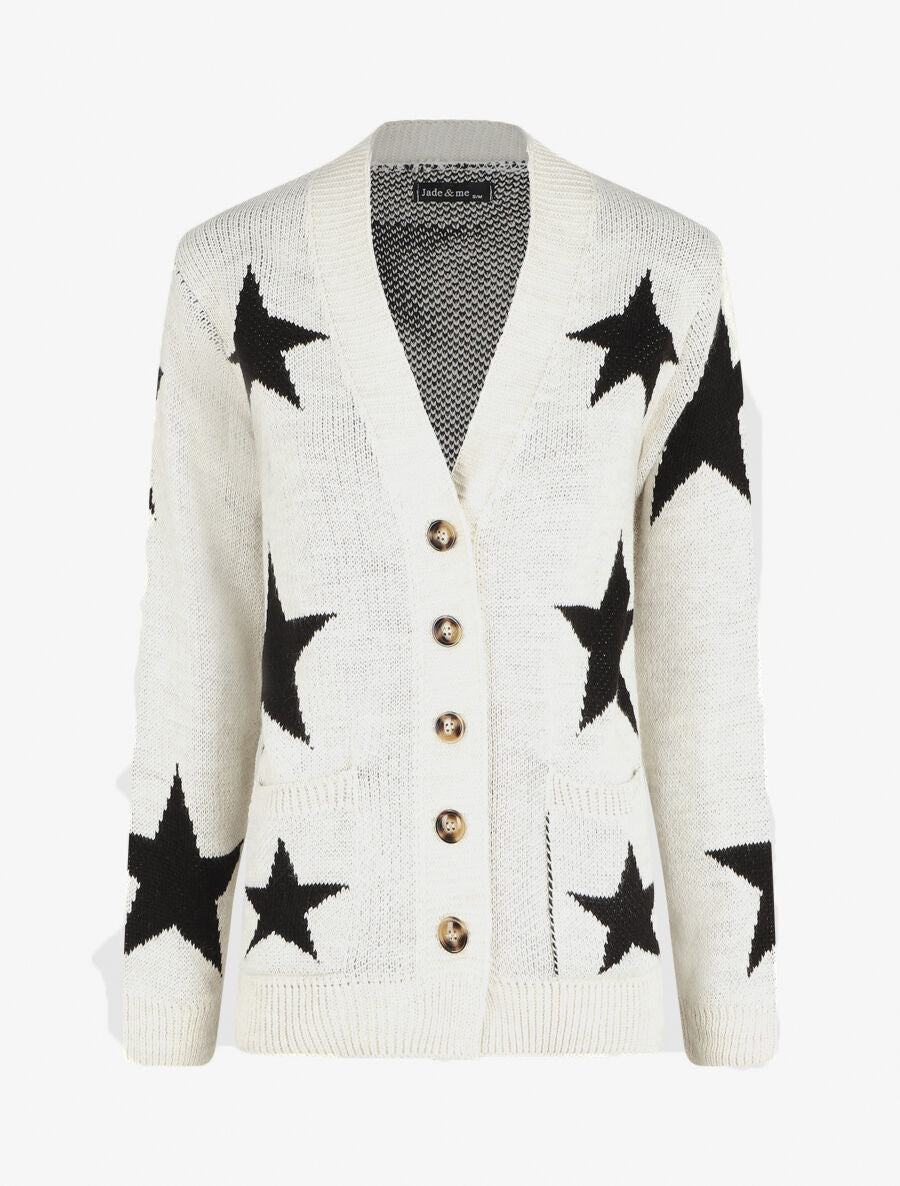 Gilet droit motif étoiles - Beige - 1