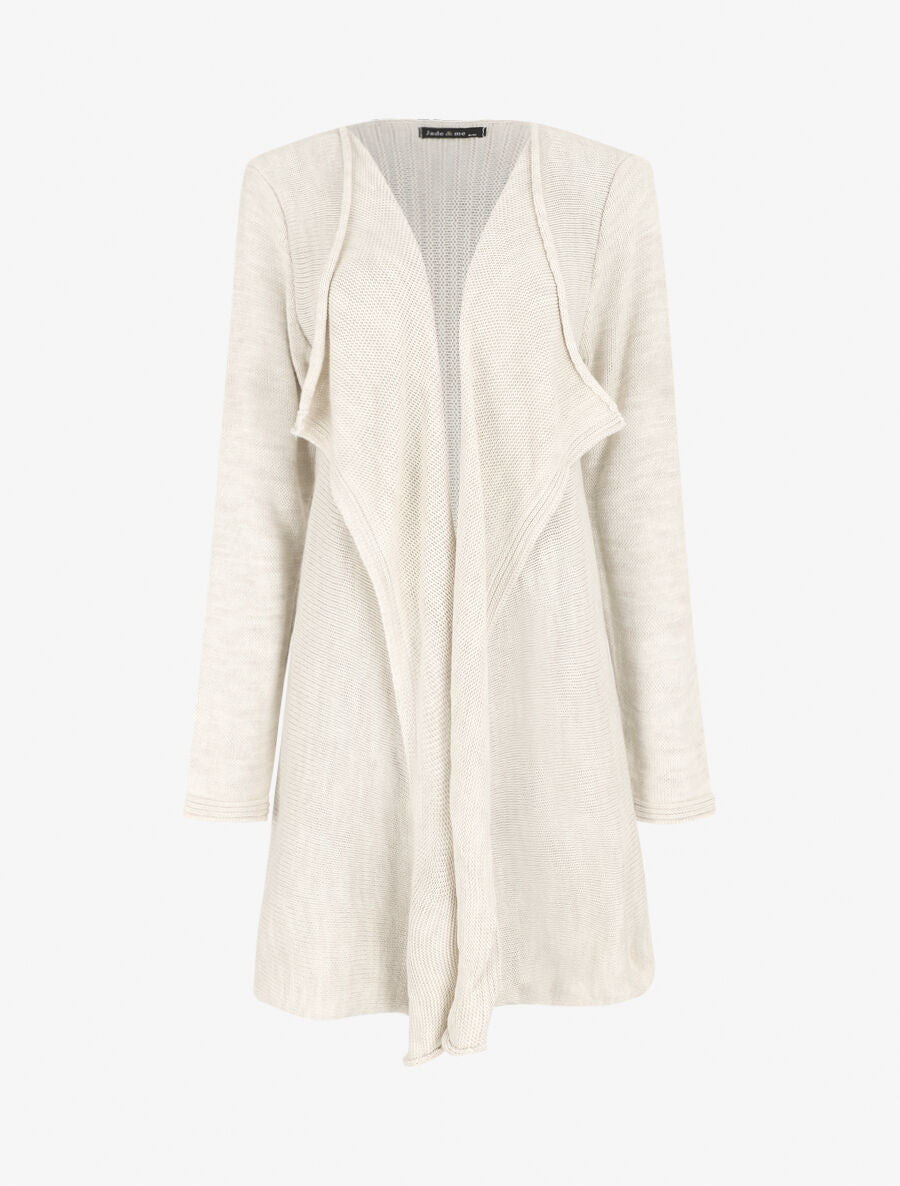 Gilet mi-long col cascade - Beige - 1