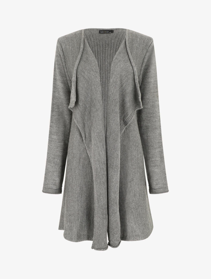 Gilet mi-long col cascade - Gris - 1