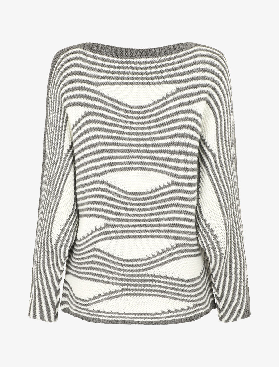 Pull ample à motif rayé fantaisie - Gris - 2