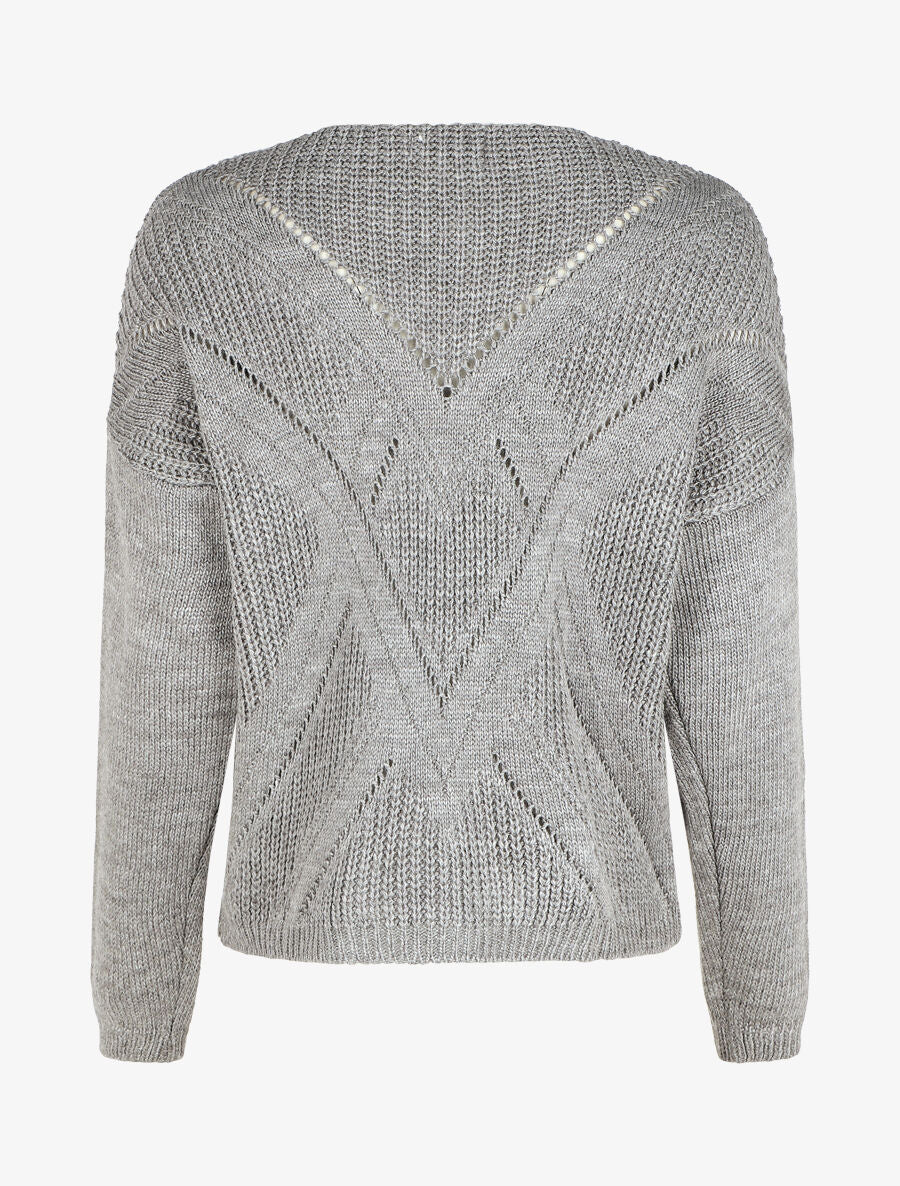Pull droit col V uni - Gris - 2