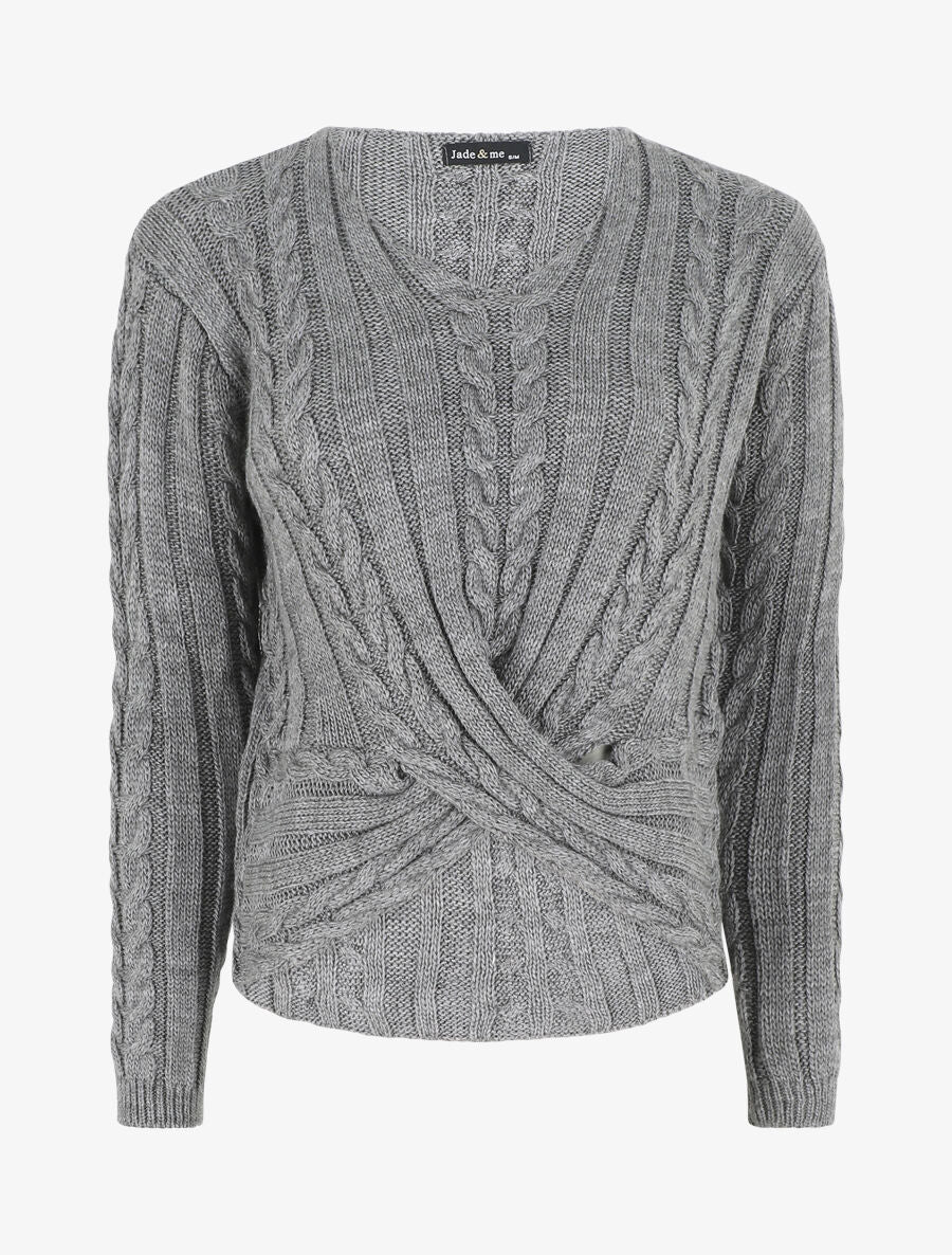 Pull droit torsadé en maille tressée - Gris - 1
