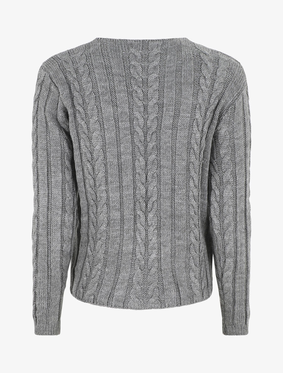 Pull droit torsadé en maille tressée - Gris - 2