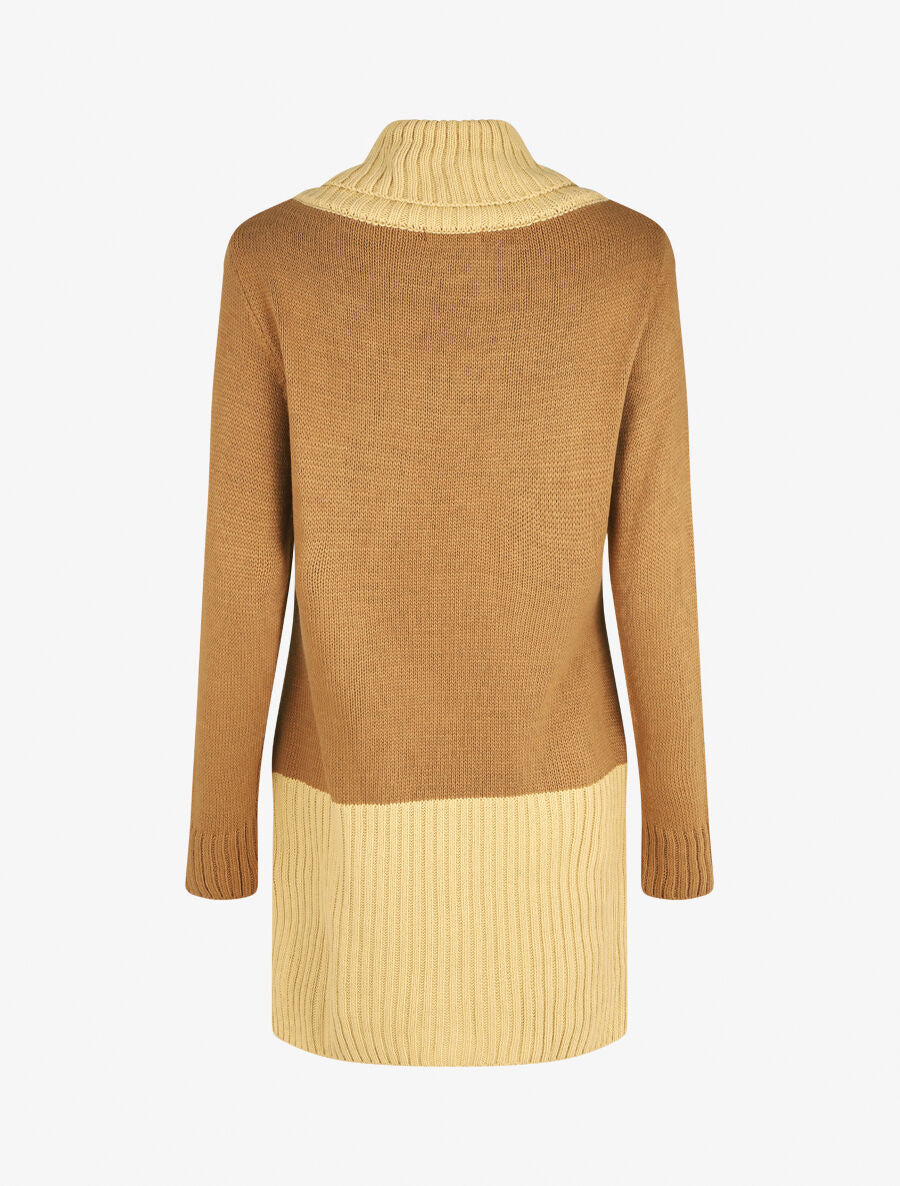 Robe pull col roulé à bouton - Camel - 2