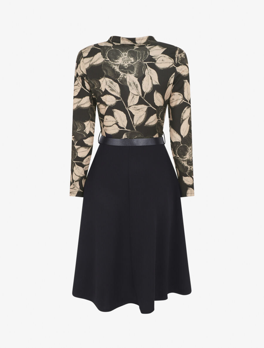 Robe bicolore imprimé feuillage - Beige - 2