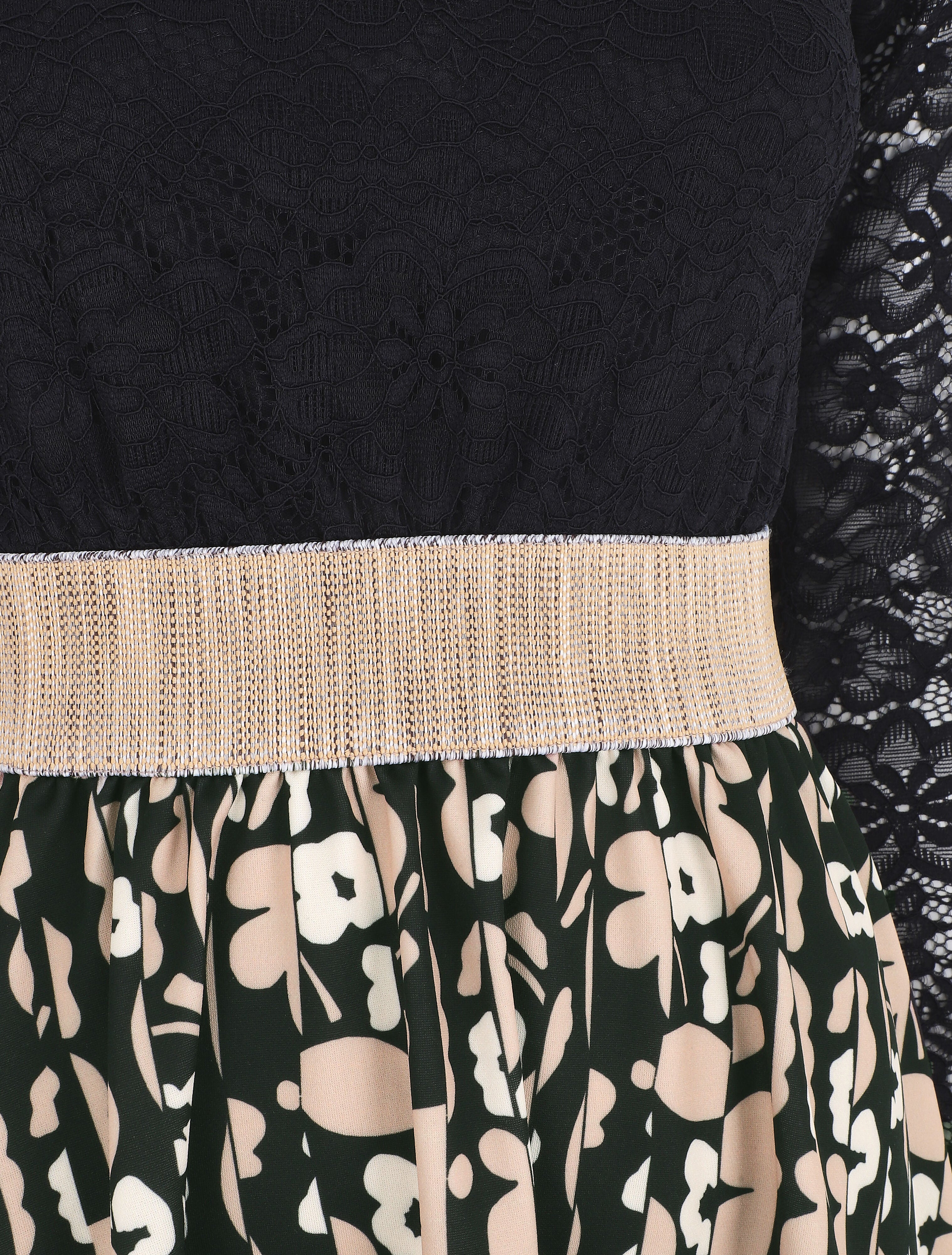 Robe à imprimé fantaisie et dentelle - Noir - 3