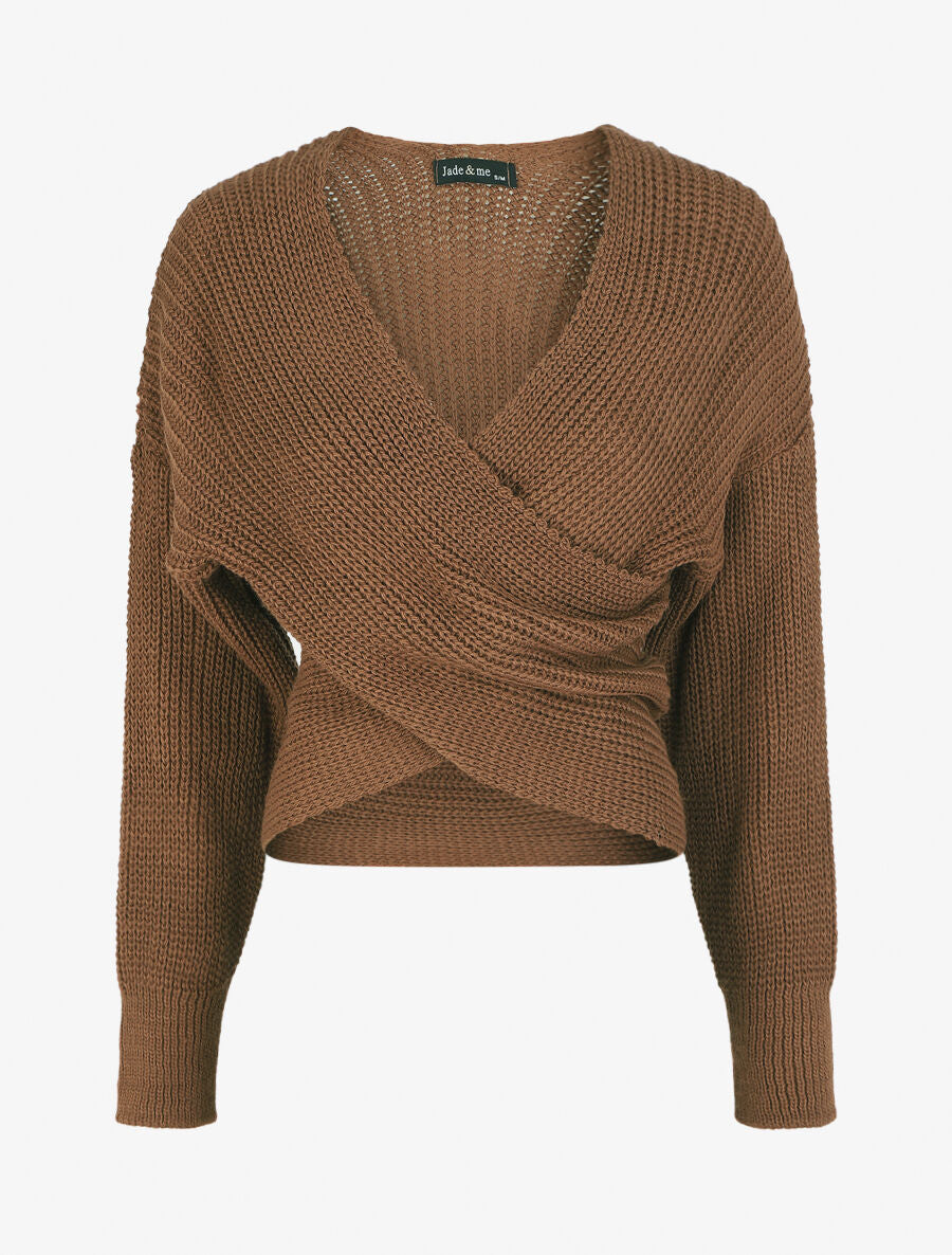 Pull croisé manches longues - Marron - 6