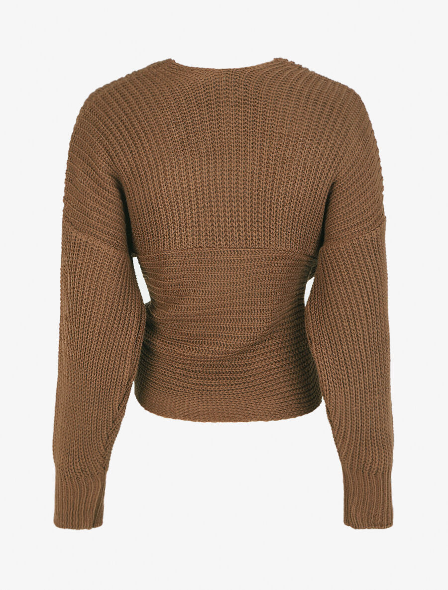 Pull croisé manches longues - Marron - 2