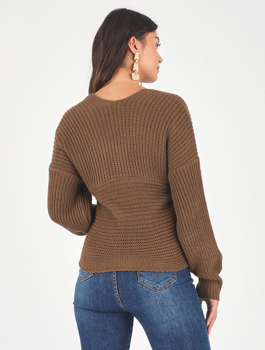 Pull croisé manches longues - Marron - 5