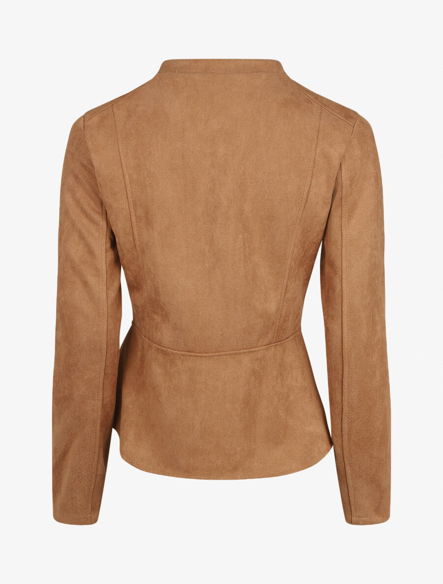 Veste droite zippée en suédine - Beige - 2